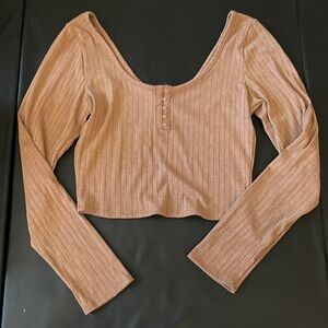 BROWN RIBBED CROP TOP
